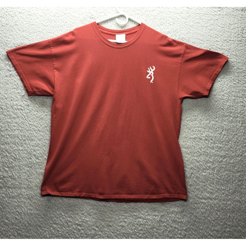 Vintage Browning Rifle Shirt Mens XL Red White Deer Hunter Stag Head Outdoor Y2K